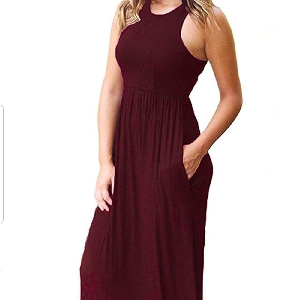 Halter style long dress w. Pockets BLUE